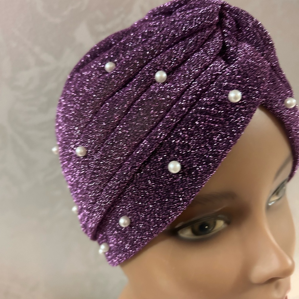 Purple knit turban head scarf - Picture 1 of 4